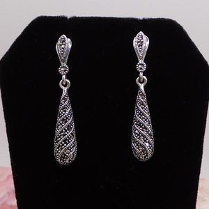 Vintage Style 925 Sterling Silver Marcasite Earrings With Sparkle